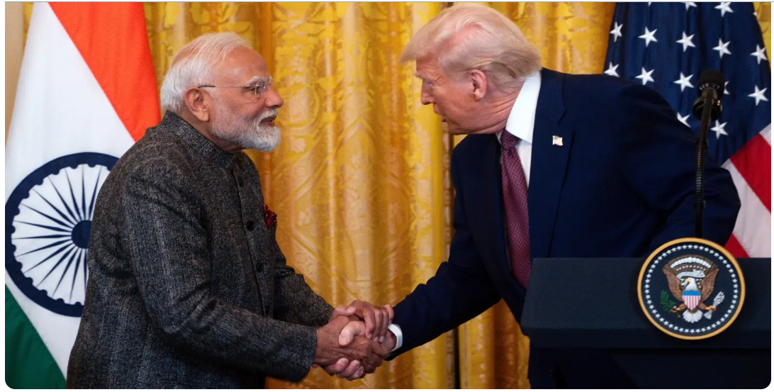 Pm Modi, Donald Trump Handshaking Photo.